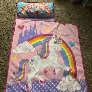 045 Baby Boom Funhouse Unicorn Nap Mat Set Includes Pillow and Fleece Blanket